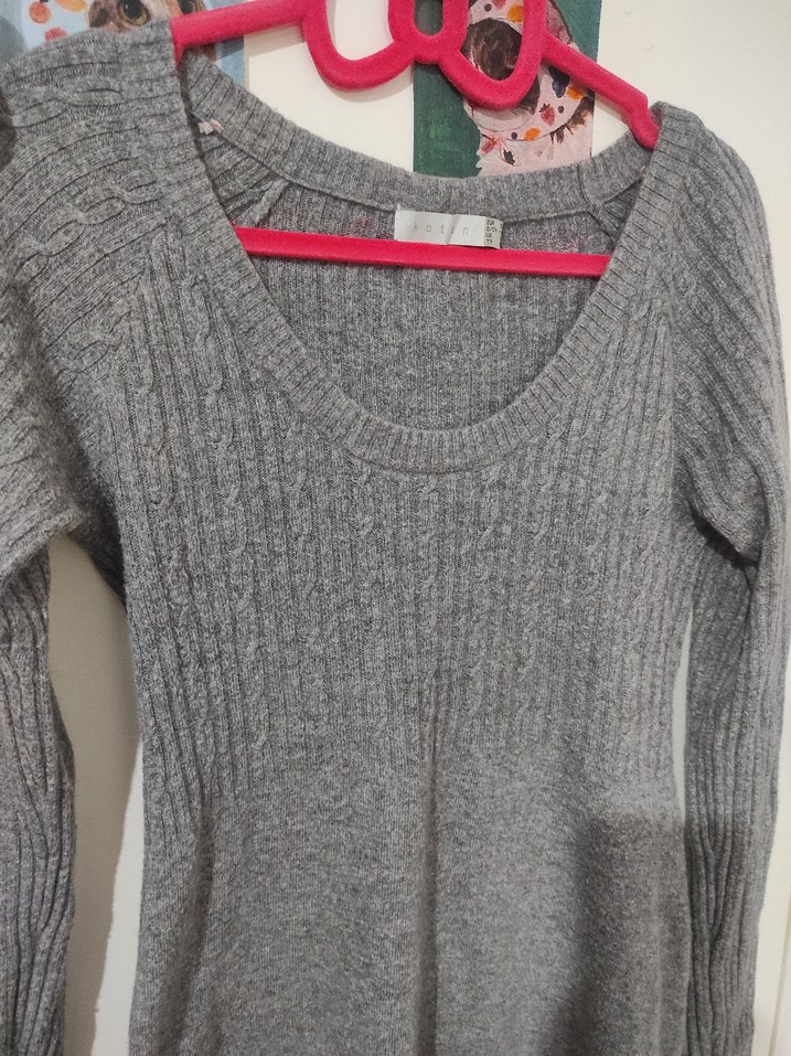 Uzun Kollu Gri Triko Kadın Elbise - Görsel 5