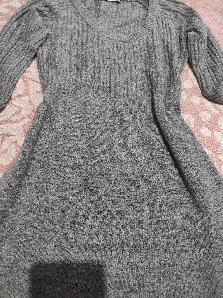 Uzun Kollu Gri Triko Kadın Elbise - Görsel 2