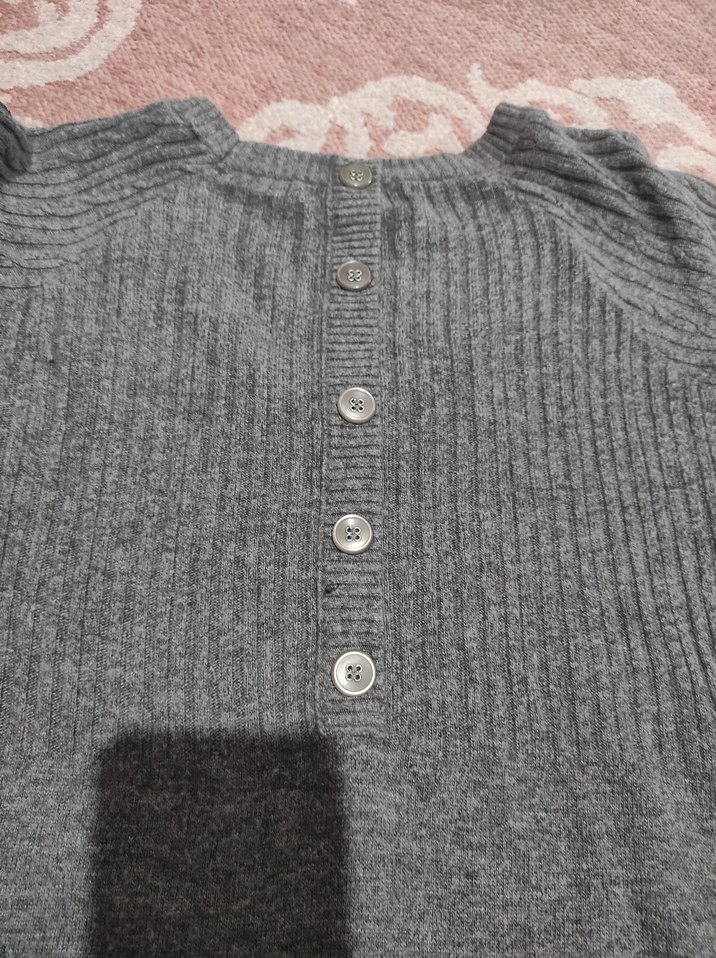 Uzun Kollu Gri Triko Kadın Elbise - Görsel 4