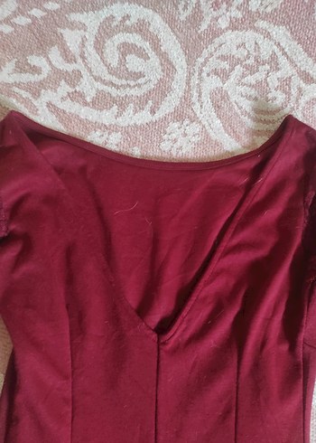 s Beden bordo Renk Bordo Dantel Detaylı Uzun Kollu Midi Elbise