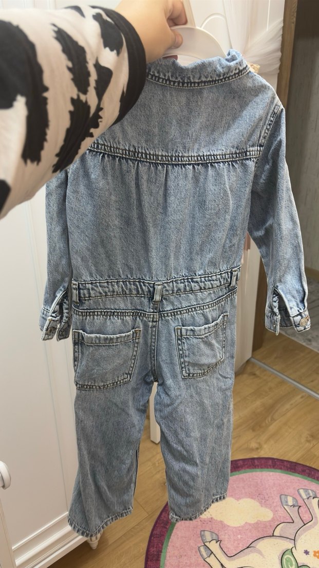 Kız Çocuk Gri Kot Tulum - Görsel 3