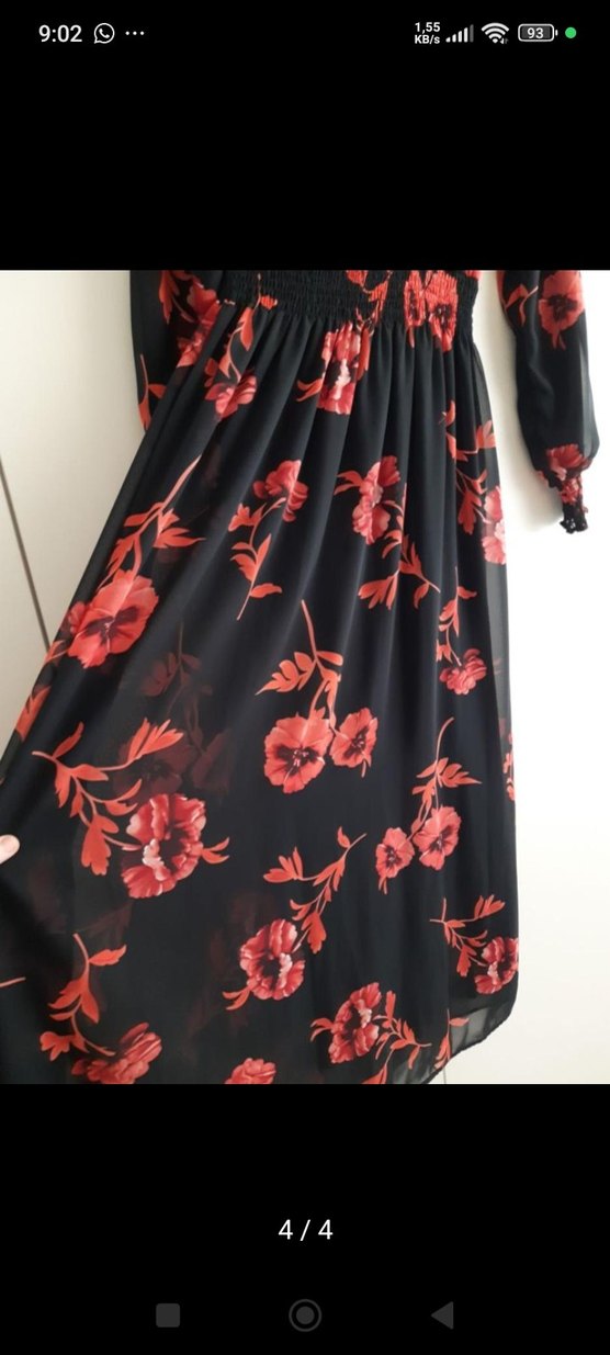 Kırmızı Çiçek Desenli Uzun Bohem Elbise - Görsel 2