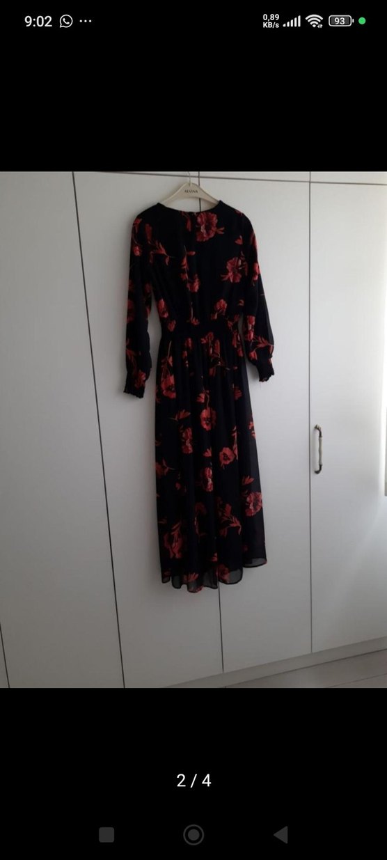 Kırmızı Çiçek Desenli Uzun Bohem Elbise - Görsel 5