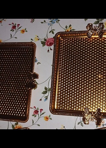 Gold metal sıfır  kahve sunumluk tepsisi - Görsel 6