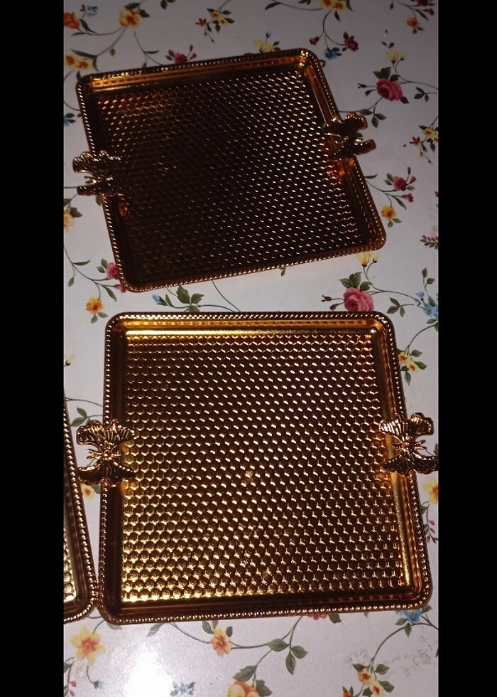 Gold metal sıfır  kahve sunumluk tepsisi - Görsel 2