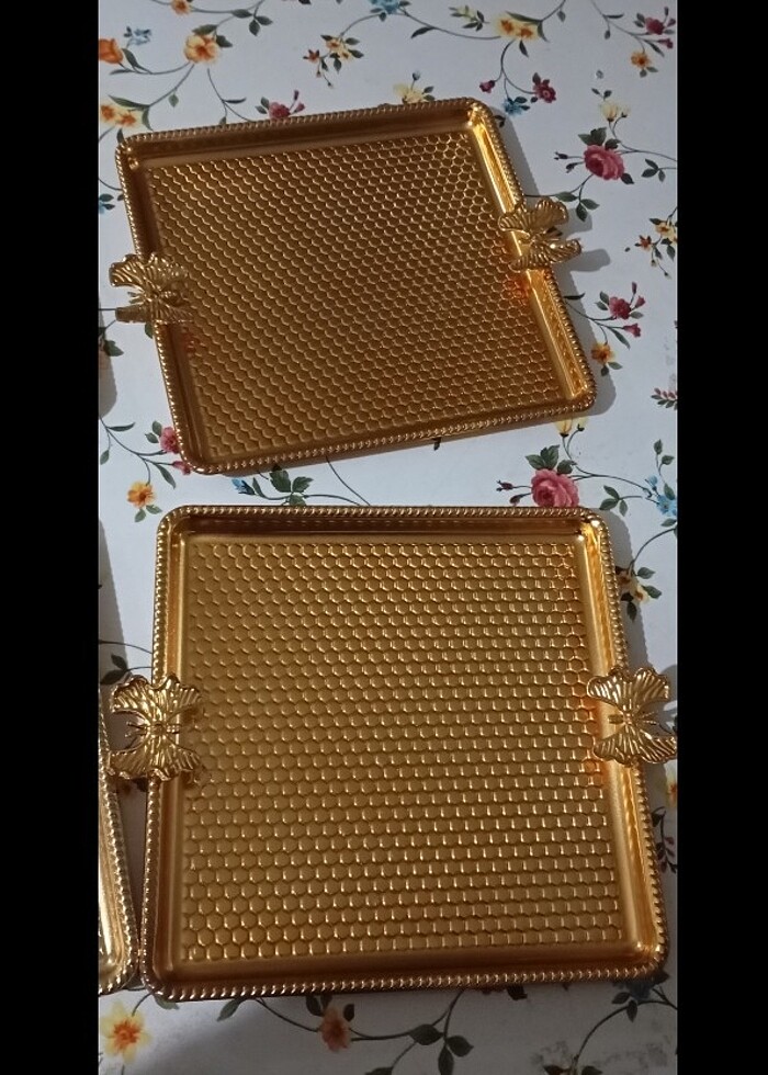Gold metal sıfır  kahve sunumluk tepsisi - Görsel 3