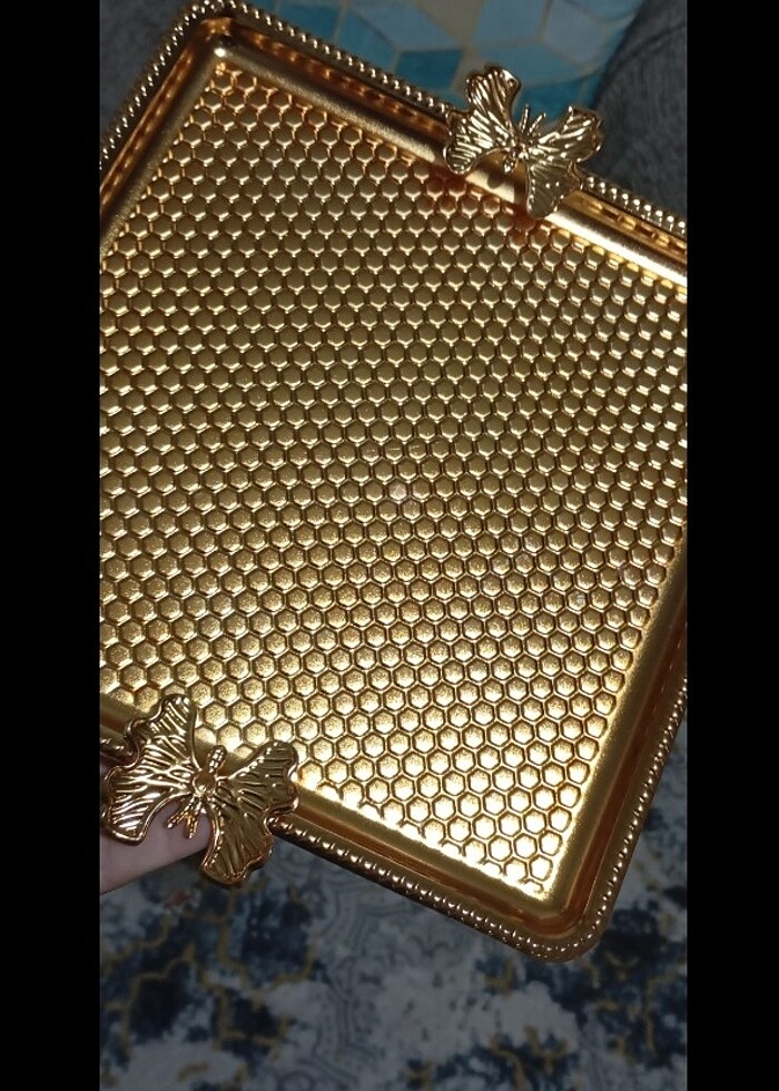 Gold metal sıfır  kahve sunumluk tepsisi - Görsel 4