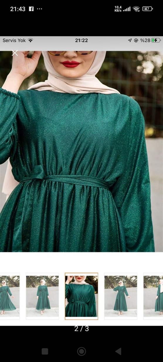 Uzun Kollu Yeşil Parlak Kadın Elbise - Görsel 2