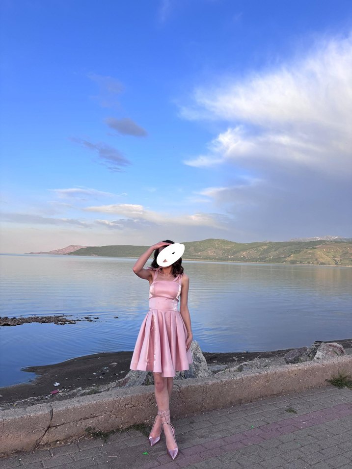 Pudra Pembe Straplez Mini Abiye Elbise - Görsel 2