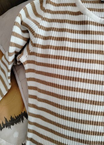 Kadın Kahverengi Çizgili Triko Sweatshirt - Görsel 3