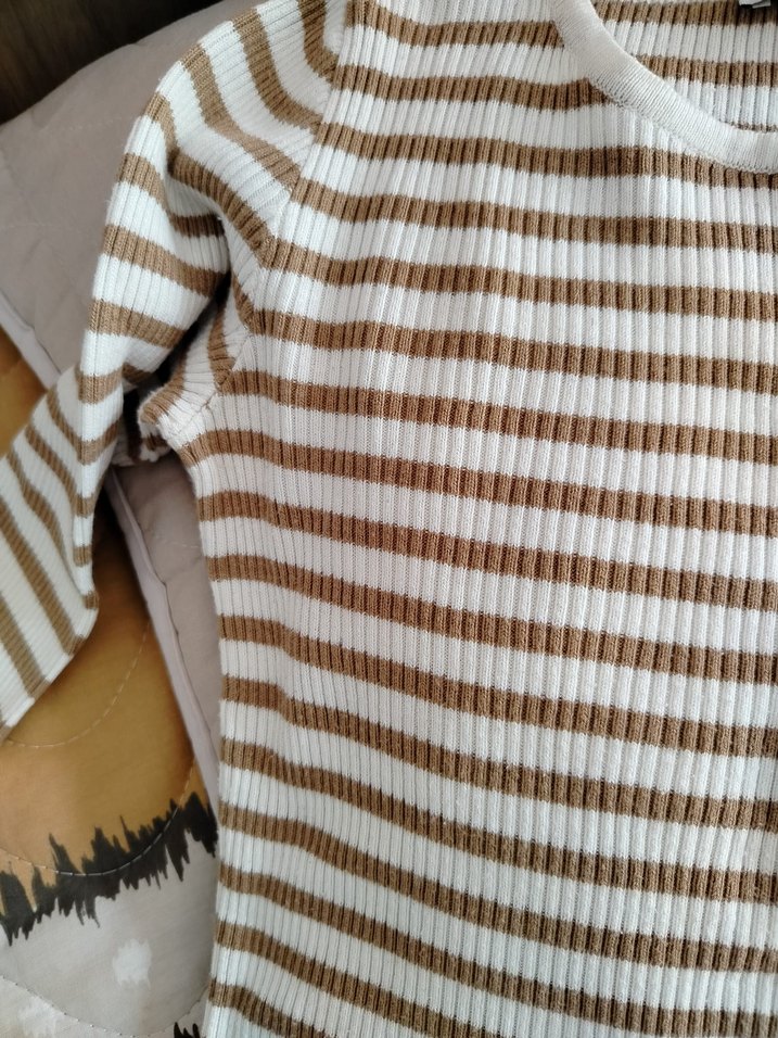 Kadın Kahverengi Çizgili Triko Sweatshirt - Görsel 3