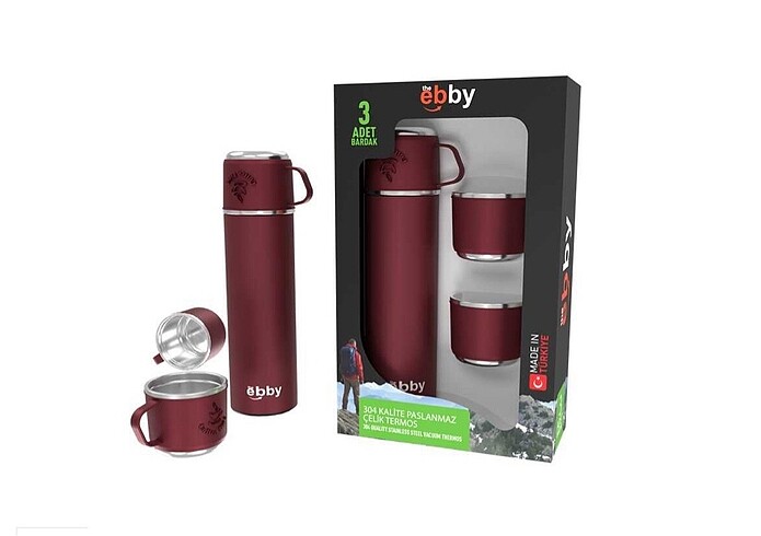 Theebby 3 Bardaklı Çelik Termos - Lacivert,Bordo,Anstrasit