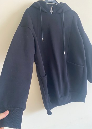 Diğer Siyah Kapüşonlu Fermuarlı Kadın Sweatshirt