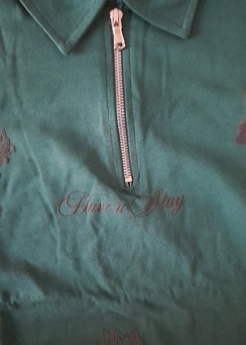 Yeşil Fermuarlı Erkek Oversize Polo Tişört - Görsel 4