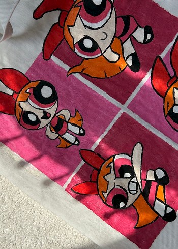 Beden pembe Renk El Boyaması Powerpuff Kızları Bez Çanta Blossom Tasarımı