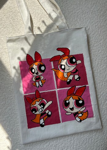El Boyaması Powerpuff Kızları Bez Çanta Blossom Tasarımı