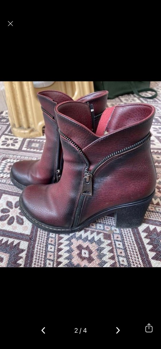 Bordo Deri Fermuarlı Kadın Bot - Görsel 2