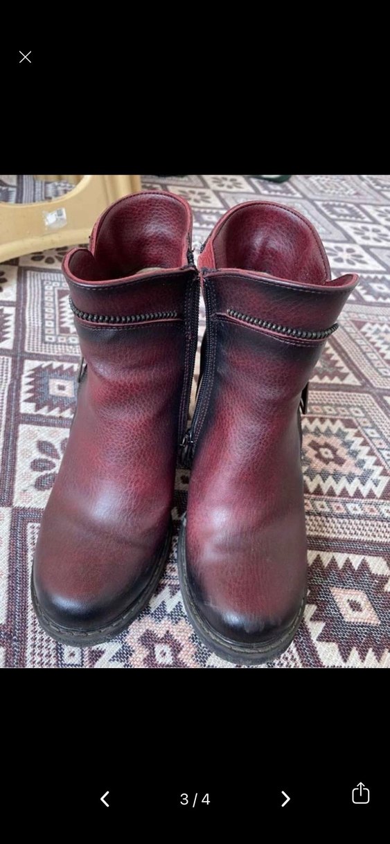 Bordo Deri Fermuarlı Kadın Bot - Görsel 3