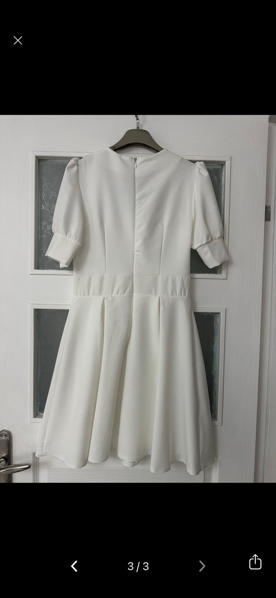 Modern Klasik Midi Beyaz Elbise - Görsel 2