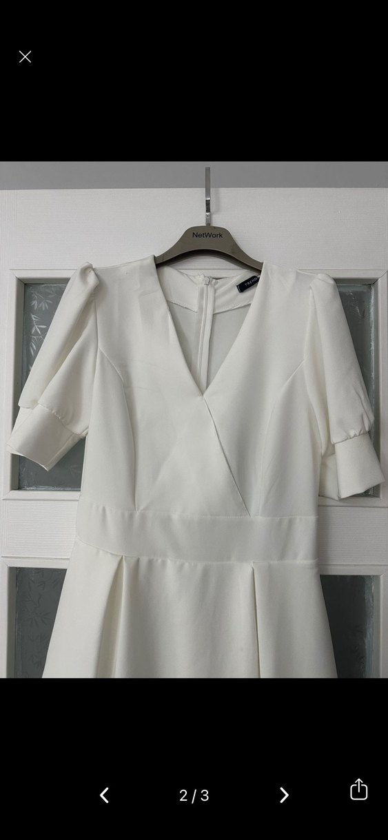 Modern Klasik Midi Beyaz Elbise - Görsel 3