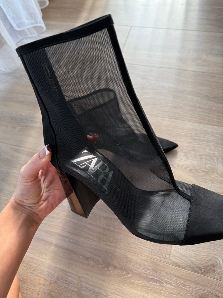 Zara Siyah Fileli İnce Topuklu Kadın Bot - Görsel 3