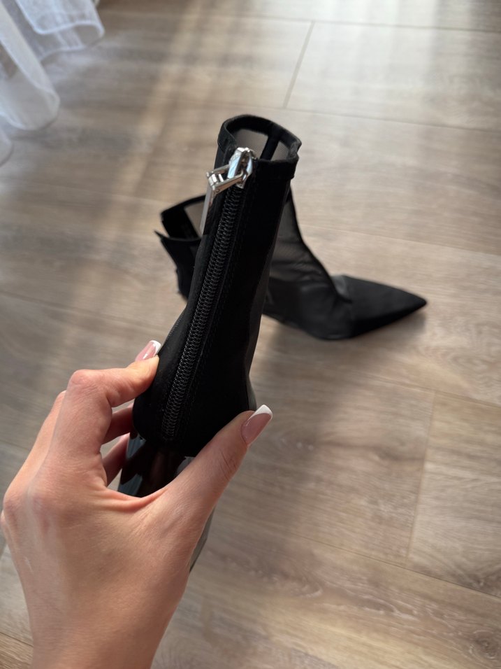 Zara Siyah Fileli İnce Topuklu Kadın Bot - Görsel 5