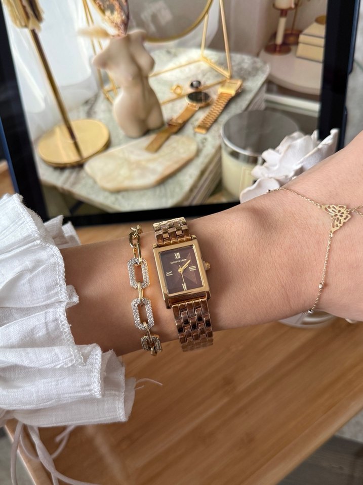 Parlak Altın MICHAEL KORS Zincir Detaylı Kadın Kol Saati - Görsel 3