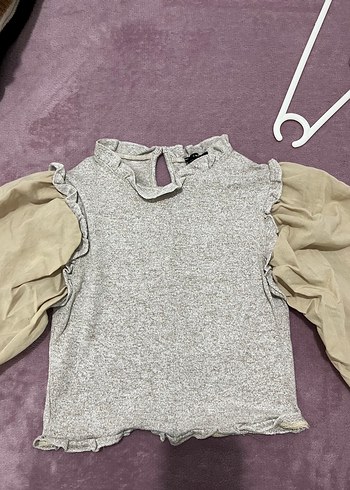 Trendyol & Milla Romantik Firfirli Gri Melanj Bluz