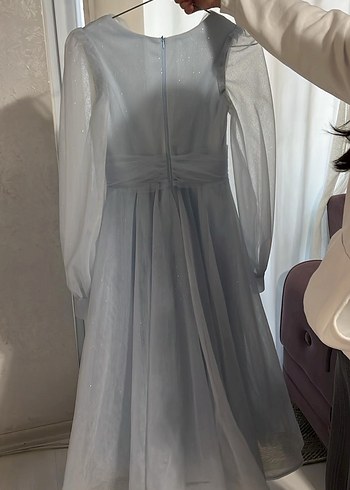 Uzun Kollu Gri Drapeli Düğün Elbisesi - Görsel 2