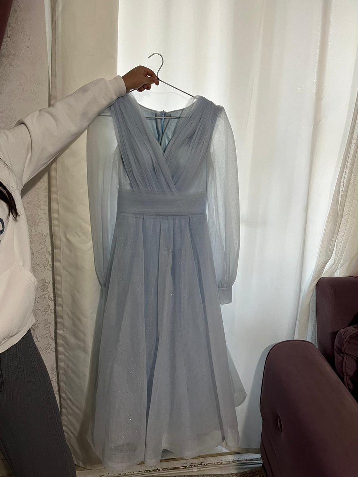 Uzun Kollu Gri Drapeli Düğün Elbisesi - Görsel 3