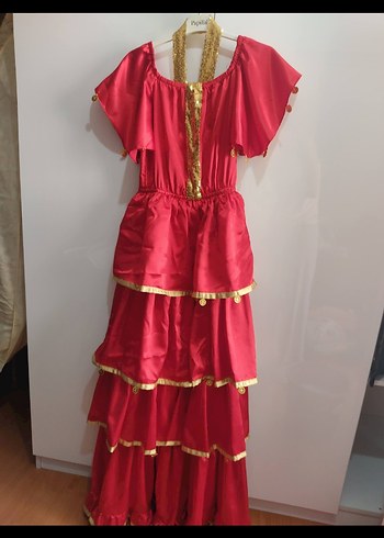 Uzun Kırmızı Volanlı Straplez Kadın roman eblbisesi - Görsel 3