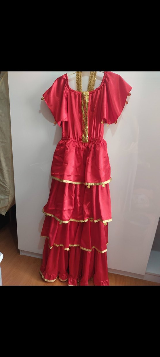 Uzun Kırmızı Volanlı Straplez Kadın roman eblbisesi - Görsel 2