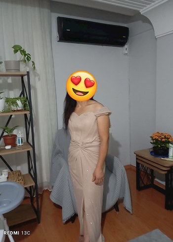 Bej Drapeli Uzun Abiye Elbise - Görsel 3