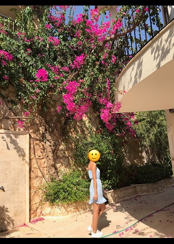 s Beden mavi Renk Mavi çiçekli kısa elbise