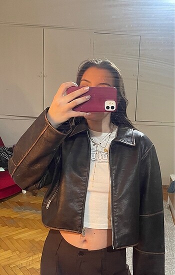 m Beden kahverengi Renk pull and bear deri ceket