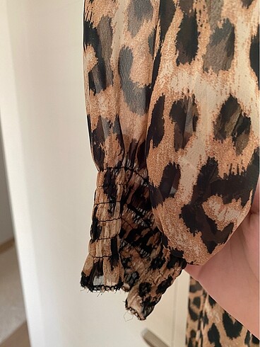 m Beden camel Renk Tesettür leopar elbise