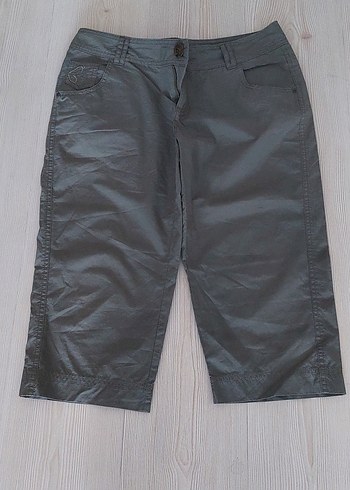 LC Waikiki Gri-Haki Keten Mini Kadın Pantolon