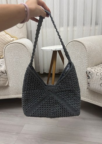 Beden gri Renk Gri Örgü Kadın Çanta