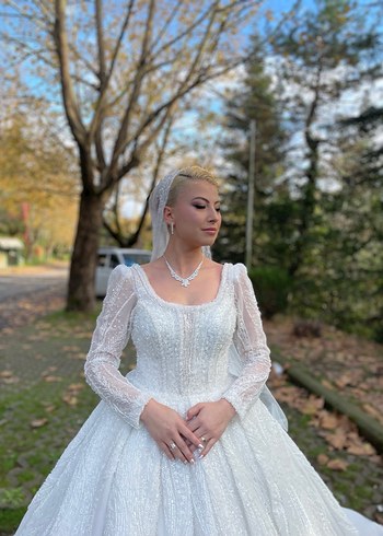 Uzun Kollu Beyaz Prenses Gelinlik - Görsel 2