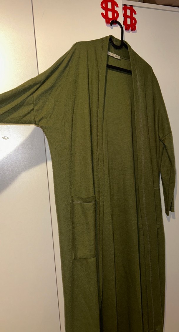 Kadın Haki Uzun Kollu Salaş Uzun Boy Sabahlık - Görsel 3