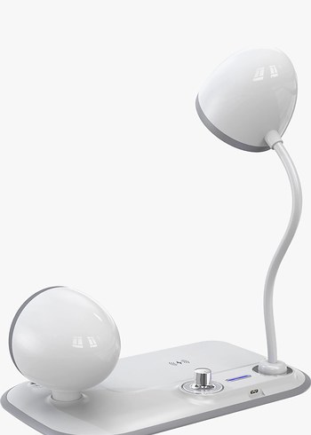 Beyaz Masa Lambası ve Dijital Saatli Şarj Ünitesi - Görsel 4