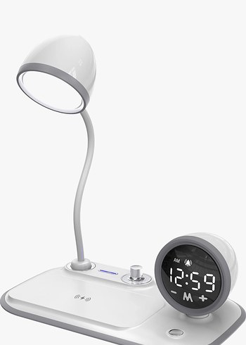 Beyaz Masa Lambası ve Dijital Saatli Şarj Ünitesi - Görsel 3