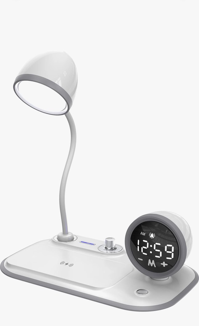 Beyaz Masa Lambası ve Dijital Saatli Şarj Ünitesi - Görsel 3