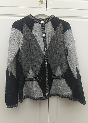 Gri Düğmeli Salaş Triko Hırka - Görsel 4