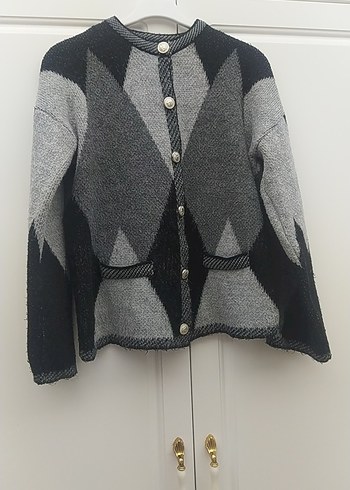 Gri Düğmeli Salaş Triko Hırka - Görsel 3