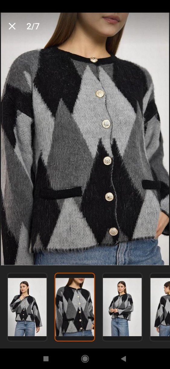 Gri Düğmeli Salaş Triko Hırka - Görsel 2