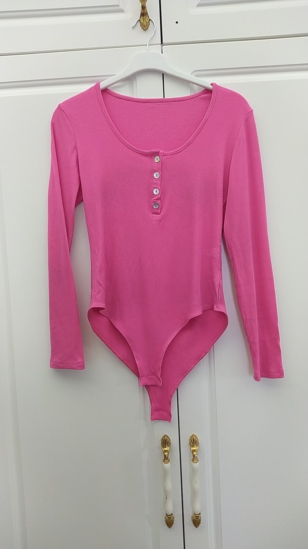 Pembe V Yaka kadın Bady - Görsel 2