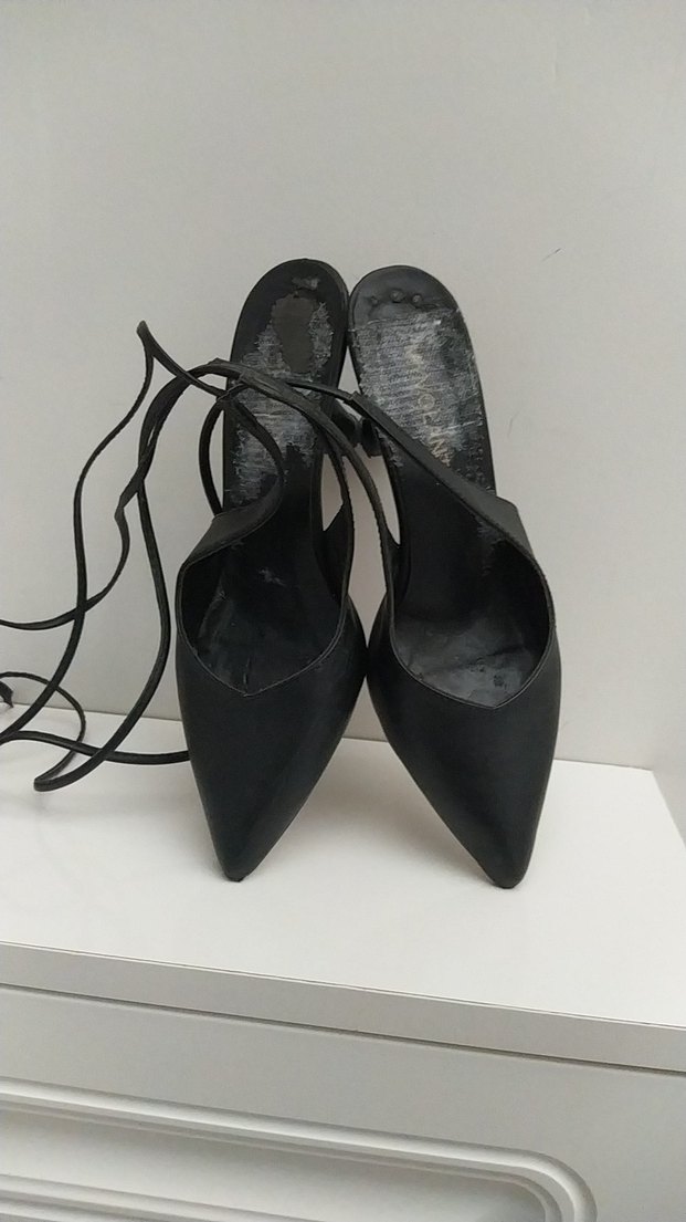 Siyah Yılan Desenli Bağcıklı Stiletto - Görsel 3