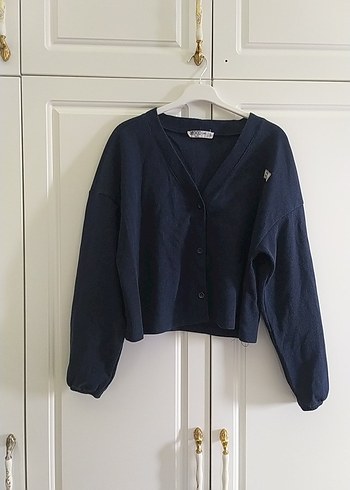 Düğmeli Lacivert V Yaka Kadın Hırka - Görsel 2