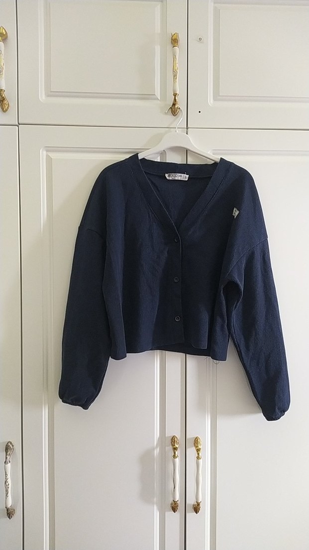 Düğmeli Lacivert V Yaka Kadın Hırka - Görsel 2